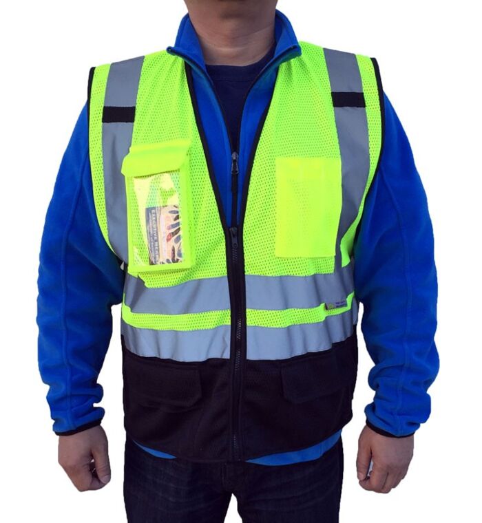 V4300 Safety Vest ANSI/ISEA With 9 Pockets,Black-Bottom Neon Green/ Black Thumbnail