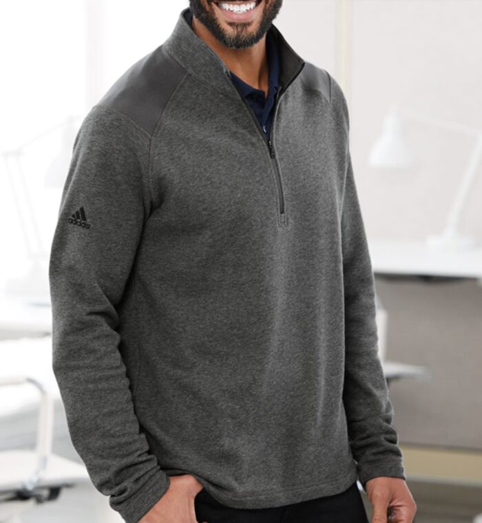 Heathered Quarter-Zip Pullover with Colorblocked Shoulders Thumbnail