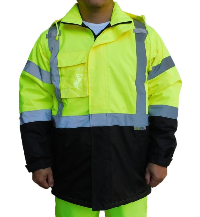 Water and Wind Resistant Parka with Detachable Hood Class III Safety Jacket Thumbnail
